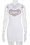 White Sexy Casual Hot Drilling Patchwork U Neck Vest Dress