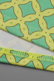 Gele Casual Print Polka Dot Bandage Patchwork Schuine Kraag Een Lijn Plus Size Jurken