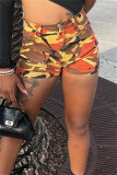 Shorts de cintura alta com estampa de camuflagem casual laranja moda casual