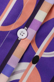 Фиолетовый Повседневный принт Пэчворк Пряжка Отложной воротник Половина рукава Из двух частей