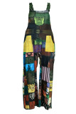Green Fashion Casual Street Print Patchwork Spaghetti Strap Loose Jumpsuits