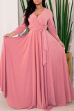 Robes à manches longues à col en V décontractées à la mode roses