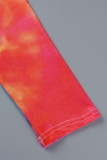 Kleur Casual Print Tie Dye Patchwork U-hals Plus Maat Twee Stukken