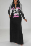 Черные сексуальные прямые платья с уличным принтом и кисточками в стиле пэчворк с V-образным вырезом