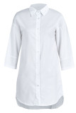 Robes de robe de chemise à col rabattu décontractées en patchwork solide blanc