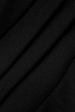 Macacão preto casual patchwork sólido com decote em V