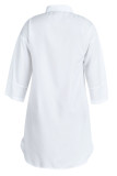 Weiße, lässige, solide Patchwork-Schnalle mit Umlegekragen, Hemdkleider