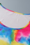 Kleur Casual Print Tie Dye Patchwork U-hals Plus Maat Twee Stukken