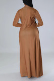 Светло-коричневый сексуальный уличный принт с кисточками Пэчворк с V-образным вырезом Прямые платья