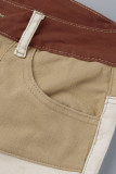 Laranja Vermelho Moda Casual Street Print Patchwork Cintura Alta Reta Jeans