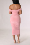 ピンク セクシー ソリッド パッチワーク オフショルダー ワンステップ スカート ドレス