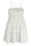 White Sexy Solid Patchwork Fold Stringy Selvedge Spaghetti Strap Sling Dress Plus Size Dresses