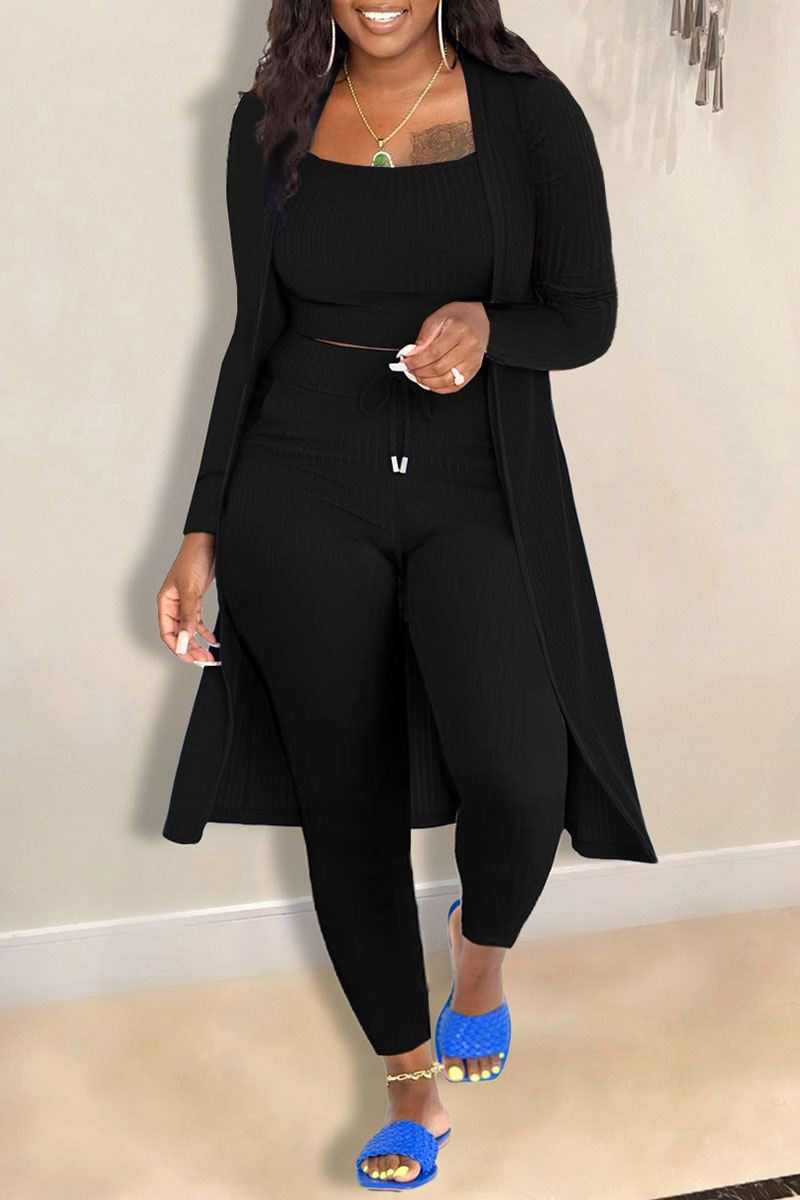 

Black Casual Solid Patchwork Long Sleeve Three Pieces