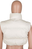 Tops de cuello alto con cremallera de patchwork sólido casual blanco