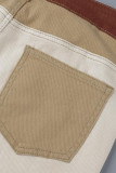 Laranja Vermelho Moda Casual Street Print Patchwork Cintura Alta Reta Jeans