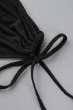 Zwarte sexy effen bandage uitgeholde patchwork O-hals reguliere jumpsuits