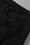 Pantalones vaqueros de mezclilla de cintura alta de patchwork ahuecados casuales de calle negro