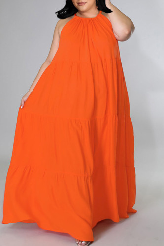 Tangerine Red Sexy Solid Patchwork Spaghetti Strap Straight Plus Size Dresses