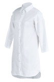 ホワイトカジュアルソリッドパッチワークバックルターンダウンカラーシャツドレスドレス