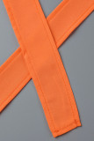 Оранжевые повседневные однотонные асимметричные платья в стиле пэчворк с отложным воротником