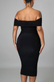 Black Sexy Solid Patchwork Off the Shoulder One Step Skirt Dresses