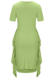 Зеленые повседневные платья-юбки-карандаши с кисточками и круглым вырезом с принтом