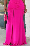 Pink Sexy Solid Patchwork Slit V Neck Long Dress Dresses