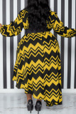 Yellow Casual Print Patchwork With Belt O Neck Irregular Dress Plus Size Dresses