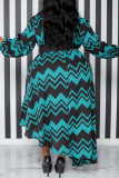 Озерно-синее повседневное платье в стиле пэчворк с поясом и круглым вырезом Асимметричное платье Платья больших размеров