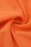 Robes décontractées à col rabattu asymétrique en patchwork uni orange