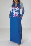 Синий сексуальный уличный принт с кисточками в стиле пэчворк с V-образным вырезом прямые платья