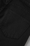 Black Casual Street Bandage Hollowed Out Patchwork High Waist Denim Jeans