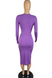 Purple Sexy Solid Patchwork Slit Zipper V Neck Long Sleeve Two Pieces