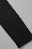 黒のセクシーなソリッド包帯くり抜かれたパッチワークOネックレギュラージャンプスーツ