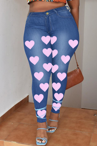 Jean skinny taille haute en denim imprimé patchwork décontracté bleu moyen