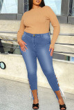 Medium Blue Fashion Casual Solid Patchwork Frenulum Plus Size Jeans