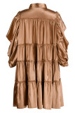 ブラックカジュアルスウィートソリッドパッチワークバックルターンダウンカラーAラインプラスサイズのドレス