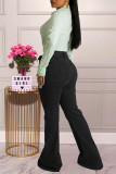 Schwarze, modische, lässige, solide Patchwork-Jeans mit hoher Taille