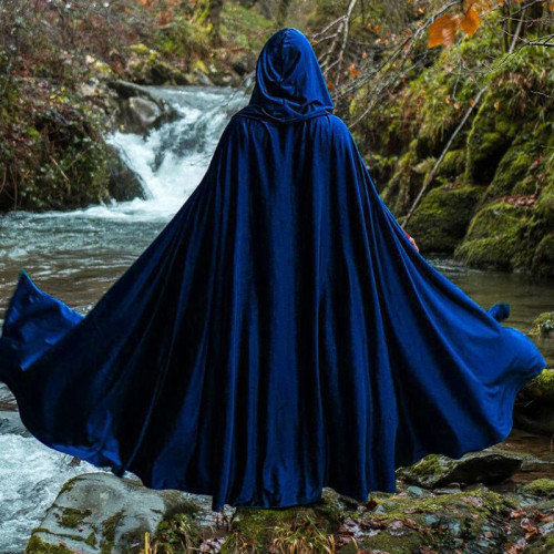 Vêtement d'extérieur à col à capuche et cardigan uni à la mode bleu