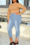 Mellanblå Mode Casual Solid Patchwork Frenulum Plus Size Jeans