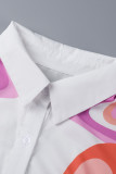 Robes droites roses à imprimé patchwork avec boucle et col rabattu