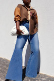 Blaue, modische, lässige, solide Verband-Patchwork-Jeans mit hoher Taille und Boot-Cut-Denim