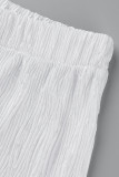 Bandagem sólida branca sexy patchwork decote em v manga longa duas peças