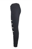 Schwarze, modische, lässige Patchwork-grundlegende Skinny-Denim-Jeans mit hoher Taille