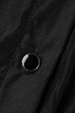 Negro Moda Casual Sólido Vendaje Patchwork Hebilla Asimétrica Turndown Collar Tops