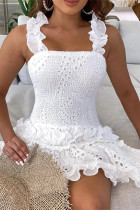 Белое сексуальное повседневное однотонное лоскутное платье без рукавов с открытой спиной на тонких бретелях