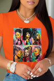 Orange Fashion Street Print Patchwork O-hals T-shirts