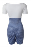 Blue Fashion Casual Patchwork Bandage O Neck Skinny Rompers