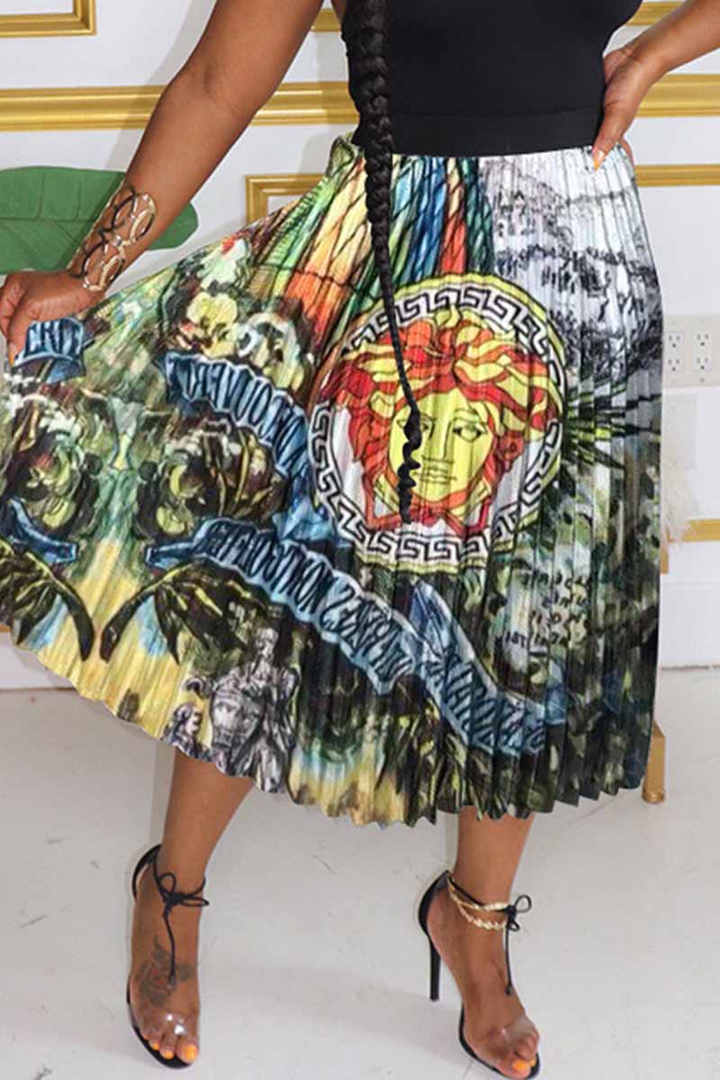 

Green Fashion Elegant Print Patchwork Loose Type A Bottoms