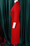 Röda Casual Solid Patchwork Vik-bakåt krage Raka klänningar